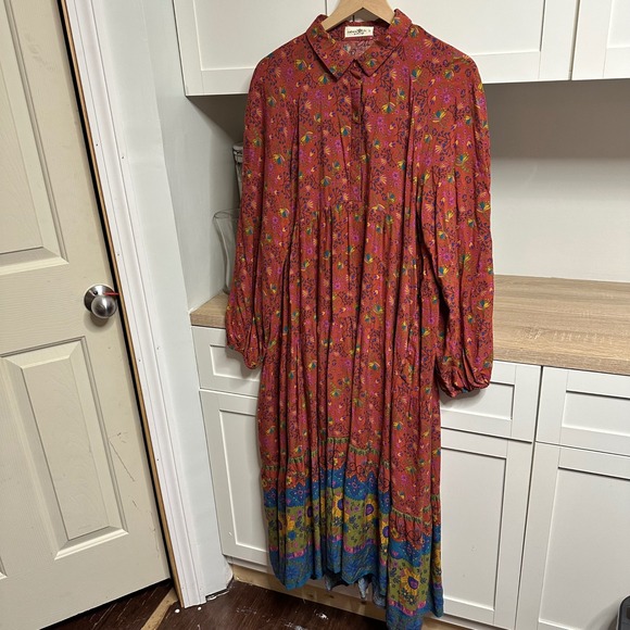 NATURAL LIFE Dresses & Skirts - Natural Life Peasant Maxi Dress Womens L Floral Boho Tiered Long Sleeve Cottage